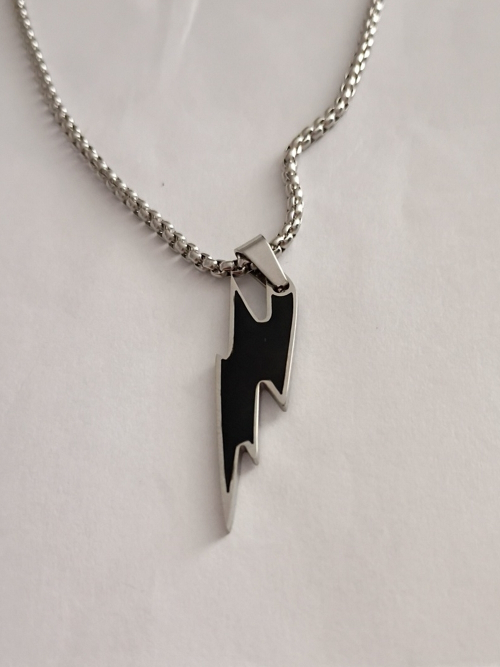 Men's Stainless Steel Black Lightning Bolt Pendant Necklace